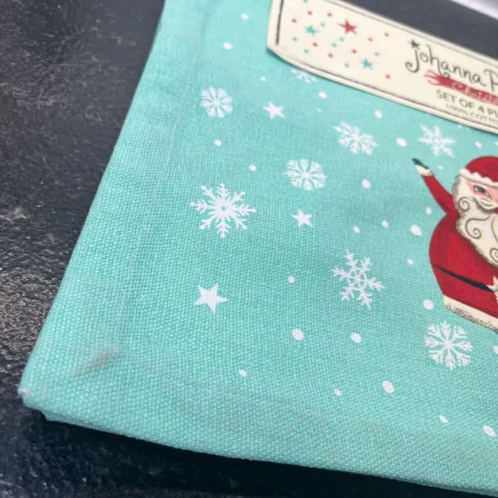 Johanna‎ Parker Mint Green Santa Claus Christmas Cotton PLACEMATS Set of 4 New